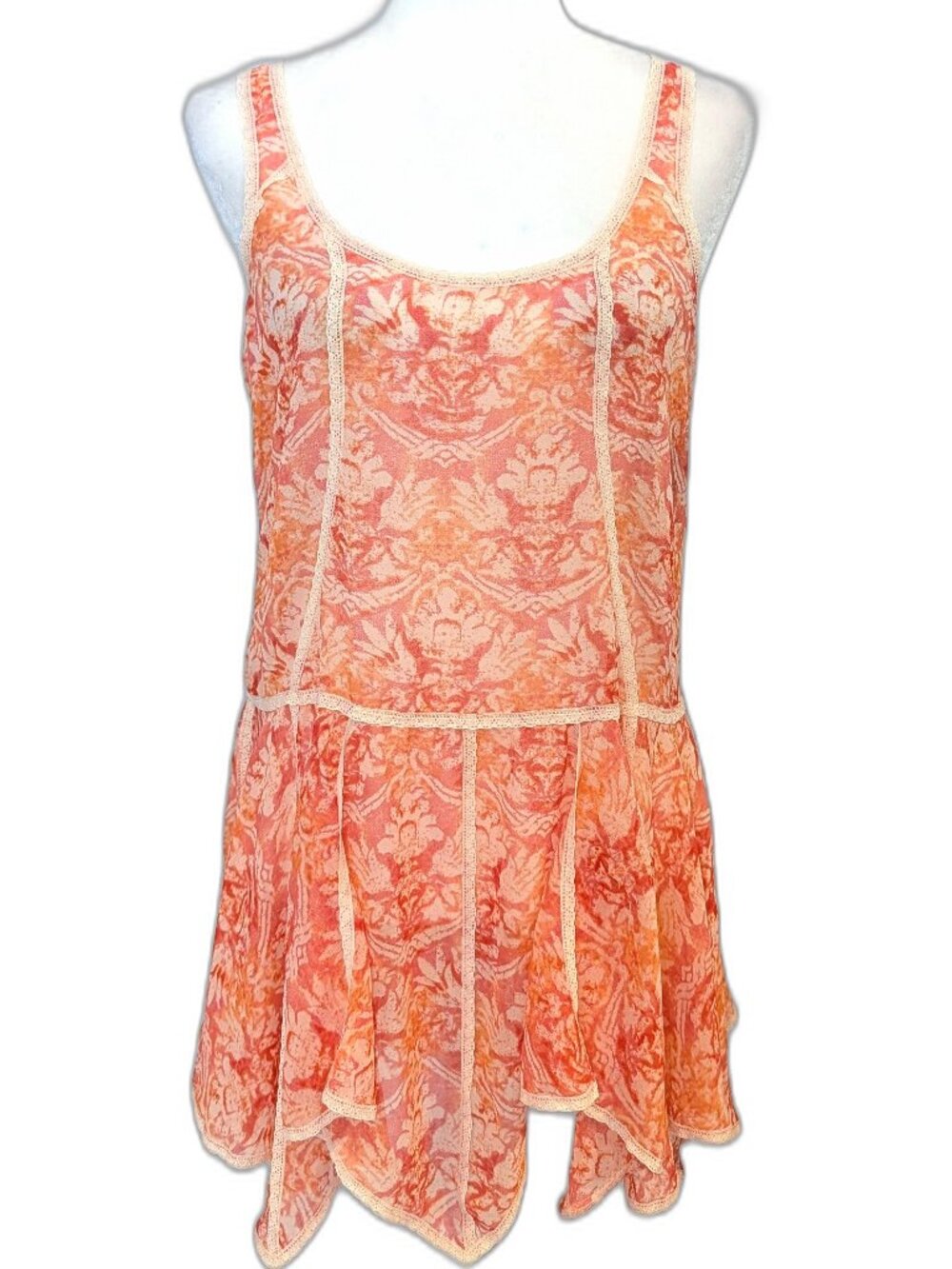 NWT Intimately Free People | Lace Trimmed Handkerchief Sheer Mini Dress Small - Picture 2 of 11